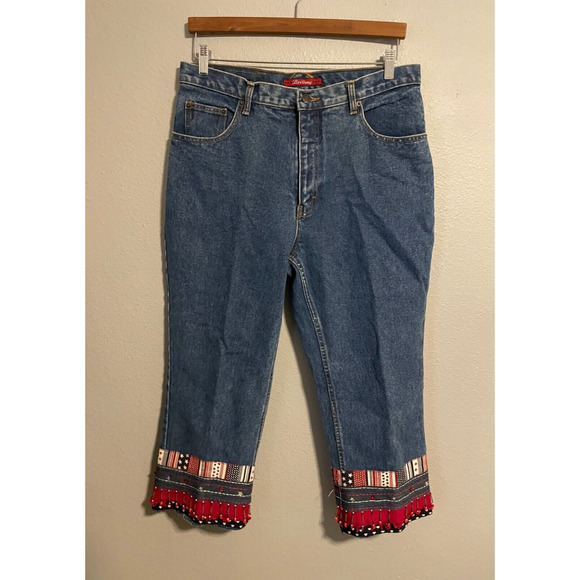 bill blass Denim - Vintage Bill Blass Womens Brittany Jeans Size 12 Stars Stripes Beaded USA 90s